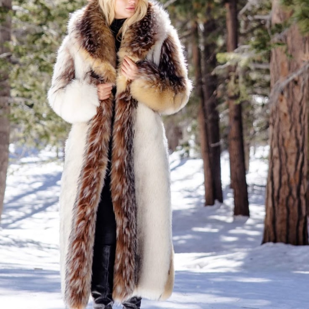 Donna Salyers Fabulous Furs Shawl Collar Faux Fur Coat in Arctic Wolf